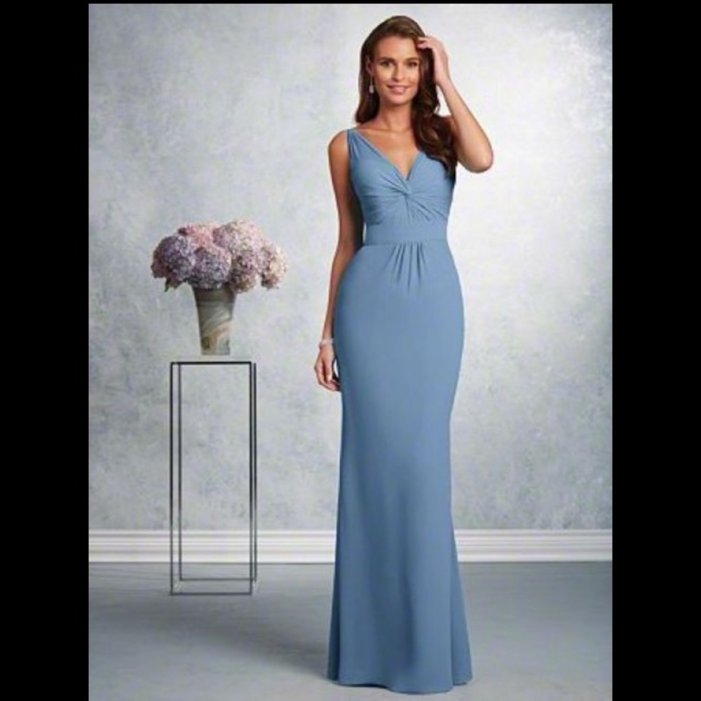Light blue chiffon gown with twisted straps